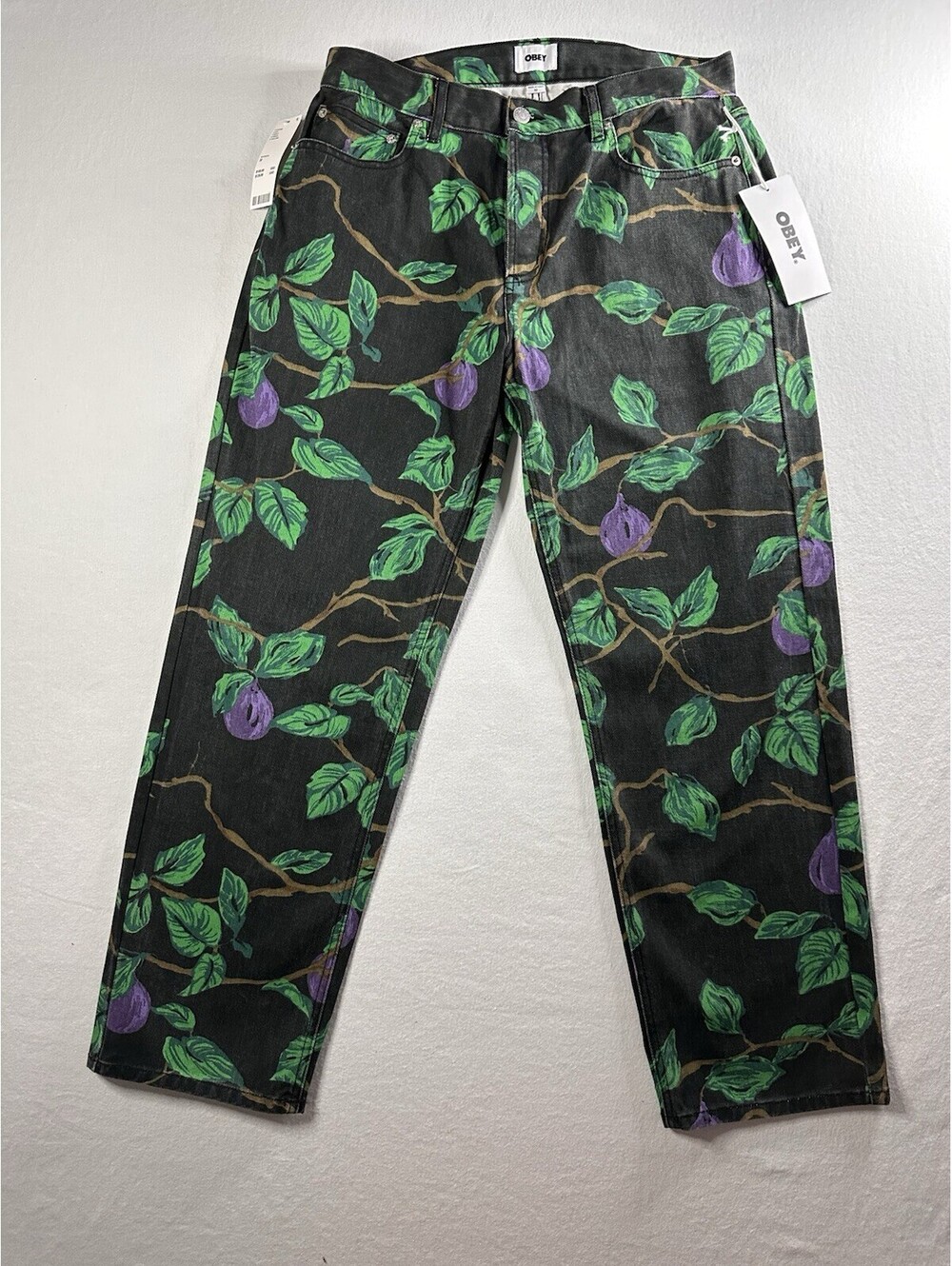 OBEY Men’s Size 32 Black,Cotton Fruit Tree Print Jeans New With Tags
